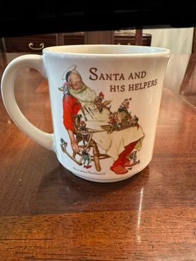 Vintage Norman Rockwell Santa and His Helpers Mug Cup Christmas Hallmark 1988